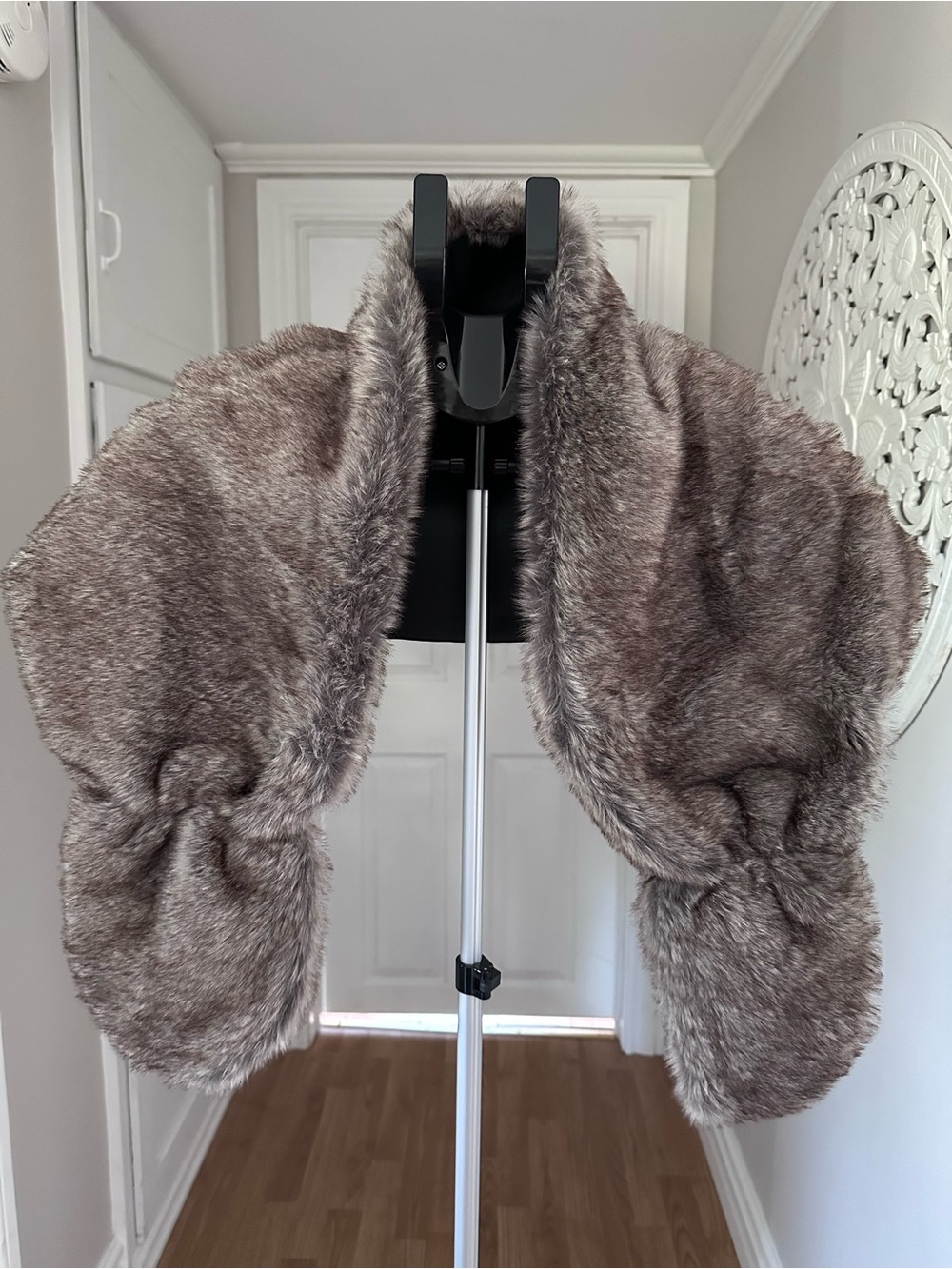Lux Faux Fur Shawl in Taupe  Gray/Brown Small